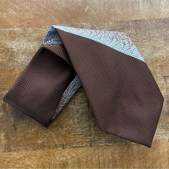 Vintage 1970’s 1980’s polyester wide neck tie brown silver - Picture 1 of 4